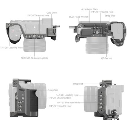 SmallRig 5198 - zestaw, klatka operatorska, uchwyt kablowy, mocowanie HawkLock do Sony A7C II, A7CR_Ważne elementy_3